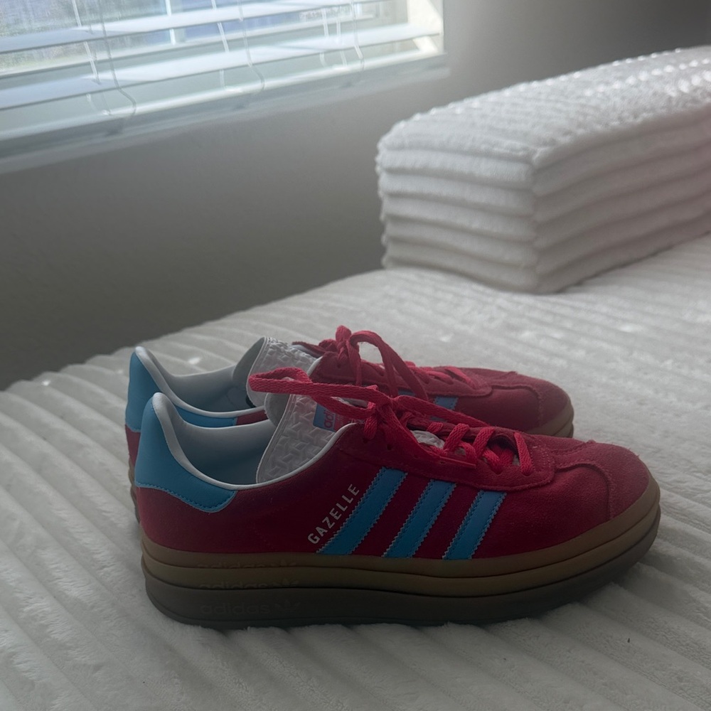Adidas Gazelle Bold Platform Red with Blue Stripes